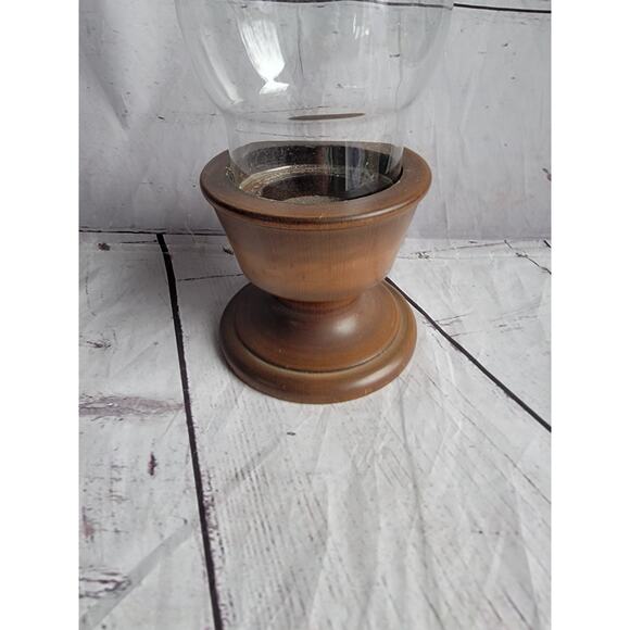 Vintage Wood Chimeny Candle Holder With Glass Hurricane Top 12 Inches Tall - Picture 2 of 7
